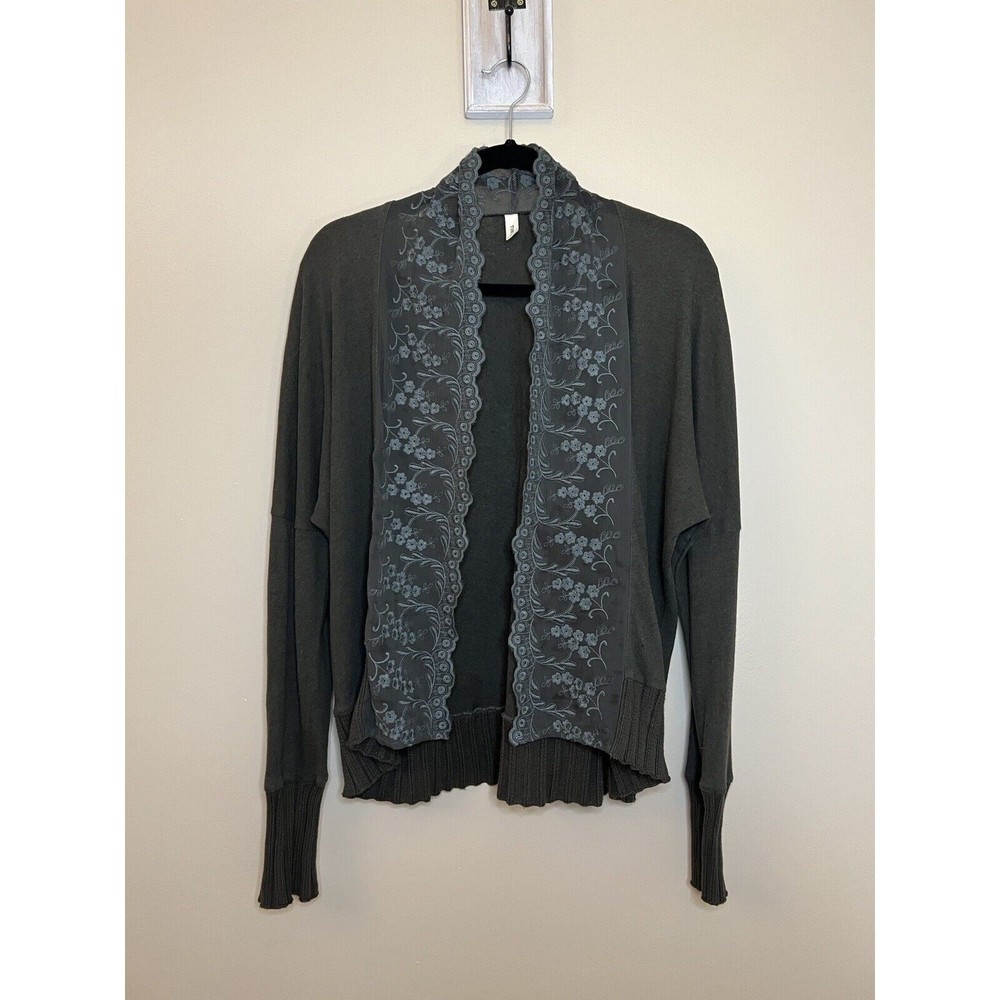Tiny Anthropologie Olive Rosalie Linen Blend Wrap Lace Trim Cardigan Sweater XS